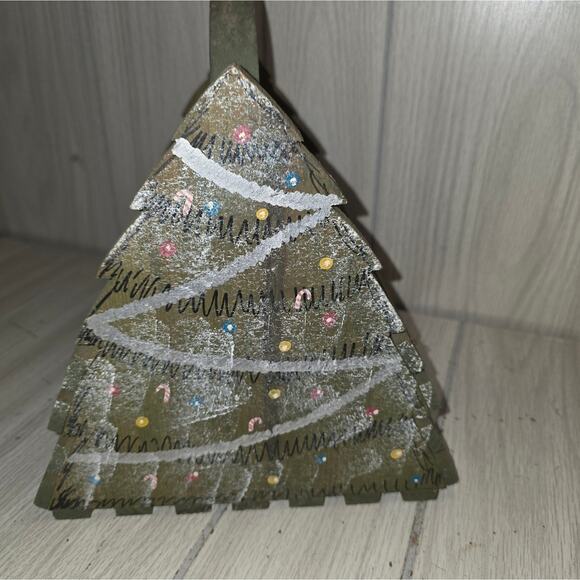 Vtg Wooden Christmas Tree Basket Card Holder Primative Country Holiday Farmhouse - Picture 6 of 8